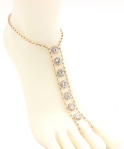 Ball Chain Rhinestone Point Toering Anklet AN300046 GOLD